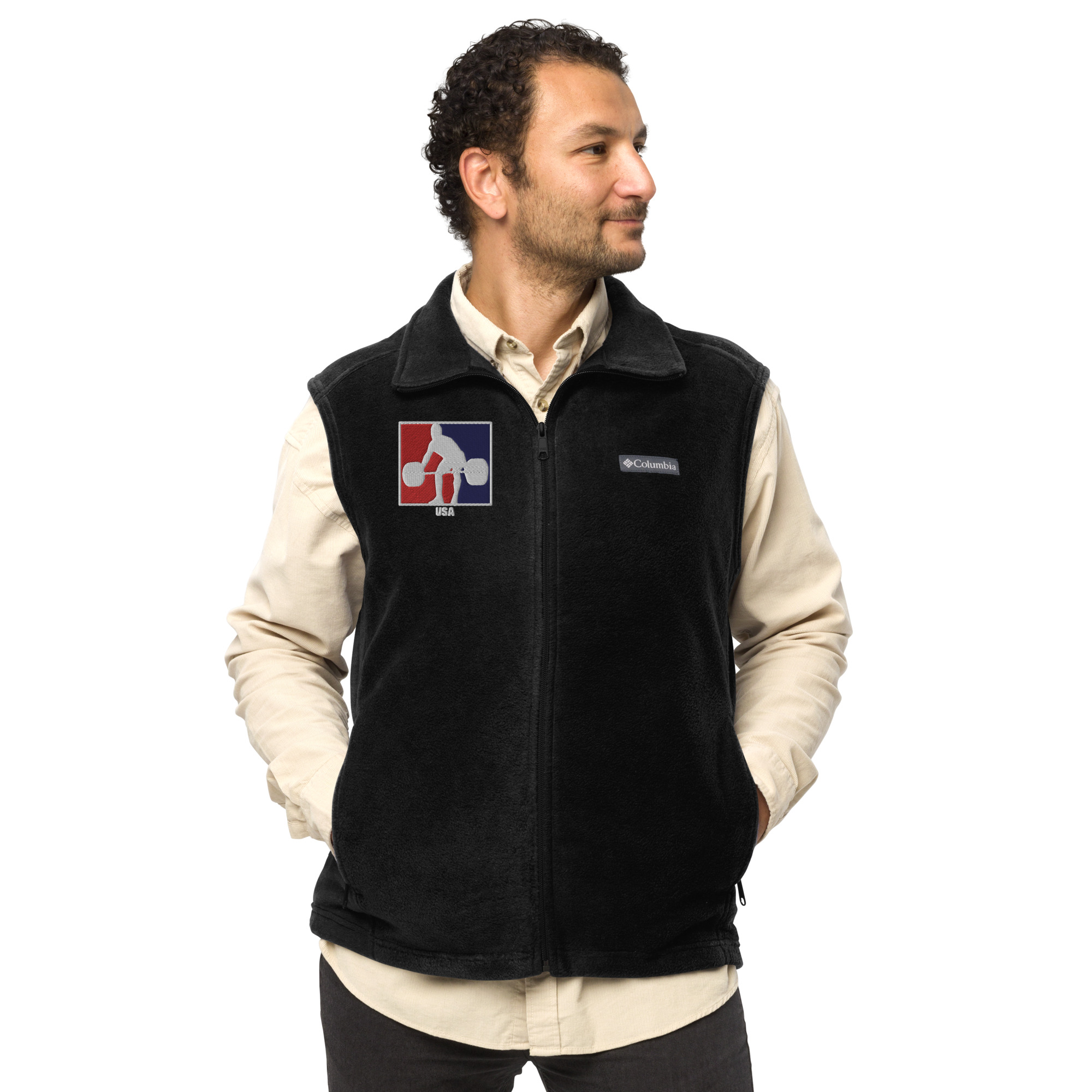 USA Weightlifting RWB LogoMen’s Columbia fleece vest - Image 2