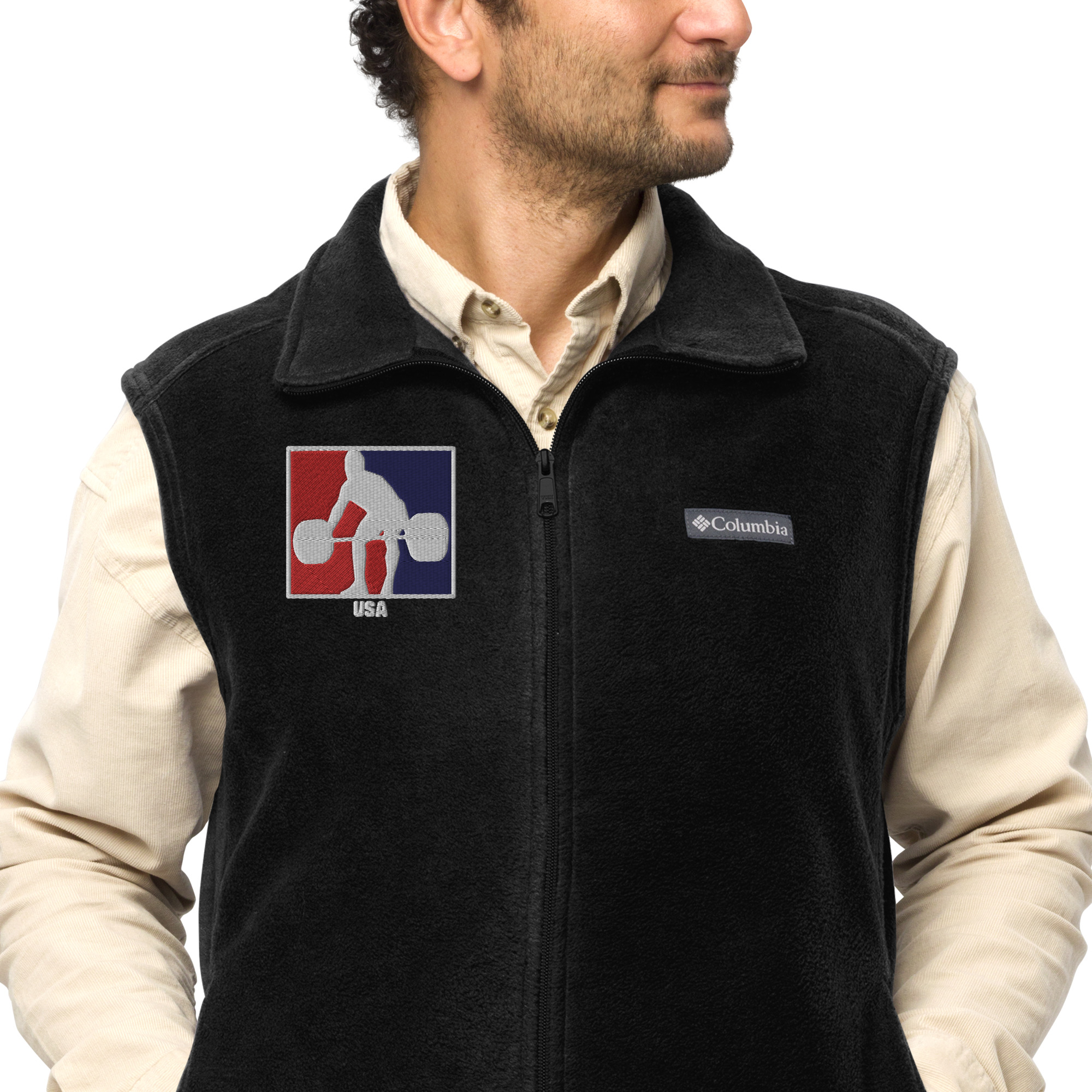 USA Weightlifting RWB LogoMen’s Columbia fleece vest - Image 1