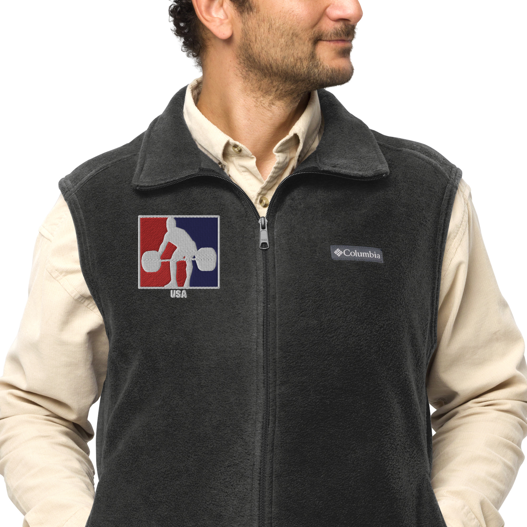 USA Weightlifting RWB LogoMen’s Columbia fleece vest - Image 9