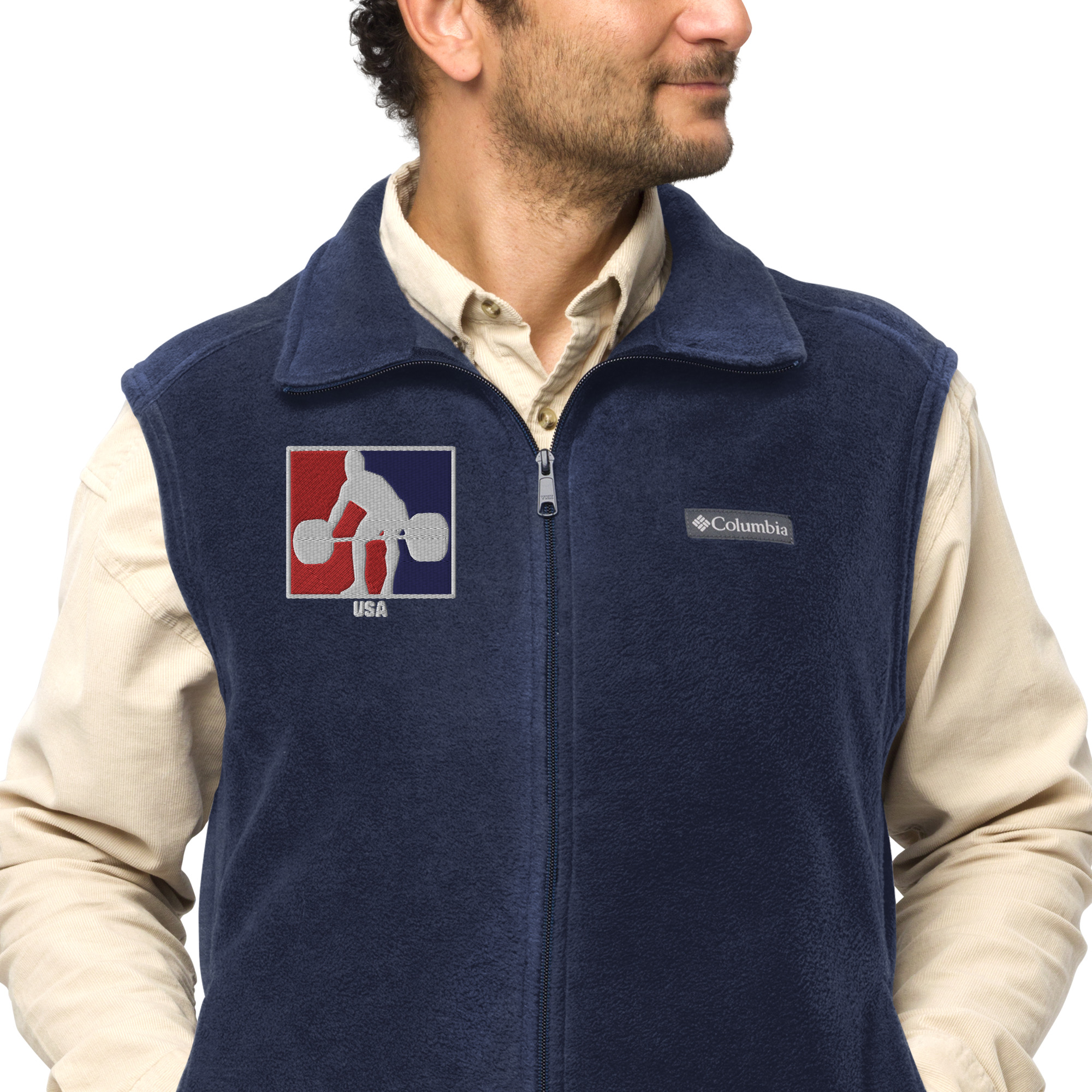 USA Weightlifting RWB LogoMen’s Columbia fleece vest - Image 5