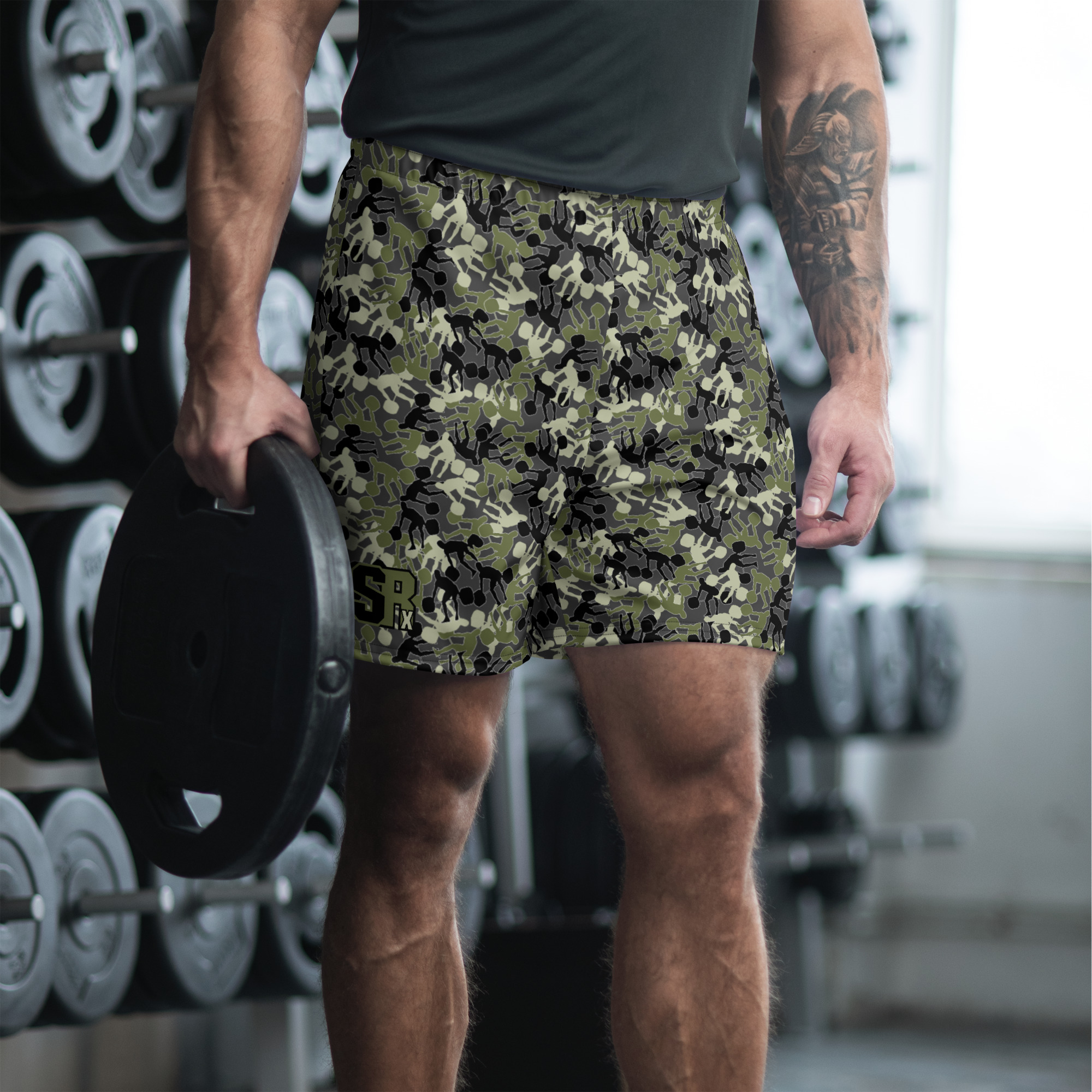 Men's SRx weightlifter camo charcoal base Recycled Athletic Shorts - Image 1