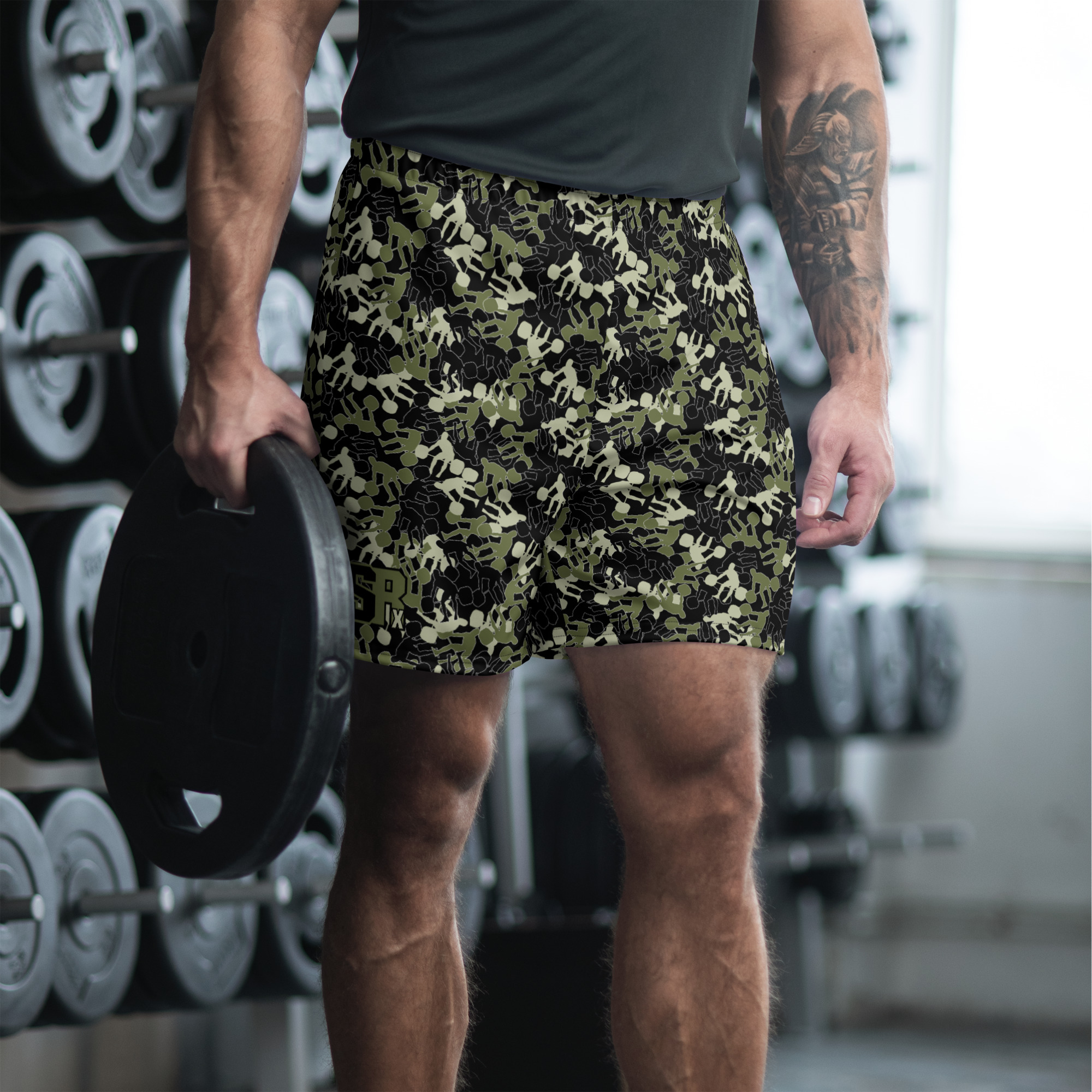SRx weightlifter camo black base Men's Recycled Athletic Shorts - Image 1