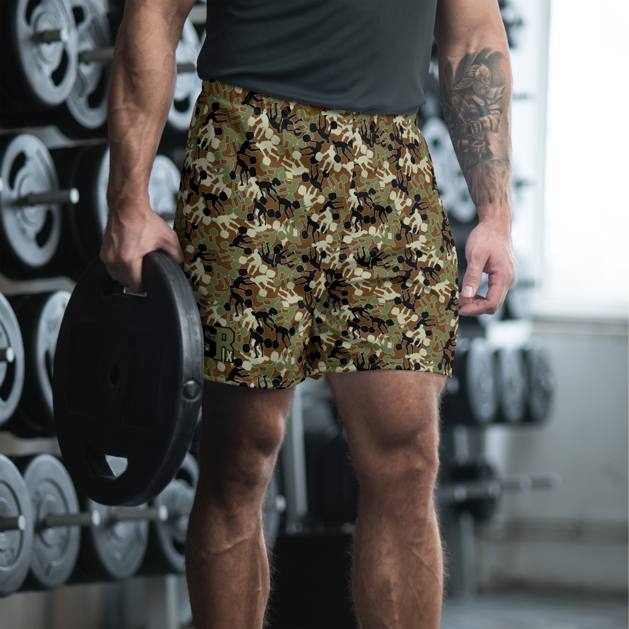 SRx weightlifter camo brown base Men's Recycled Athletic Shorts - Image 1