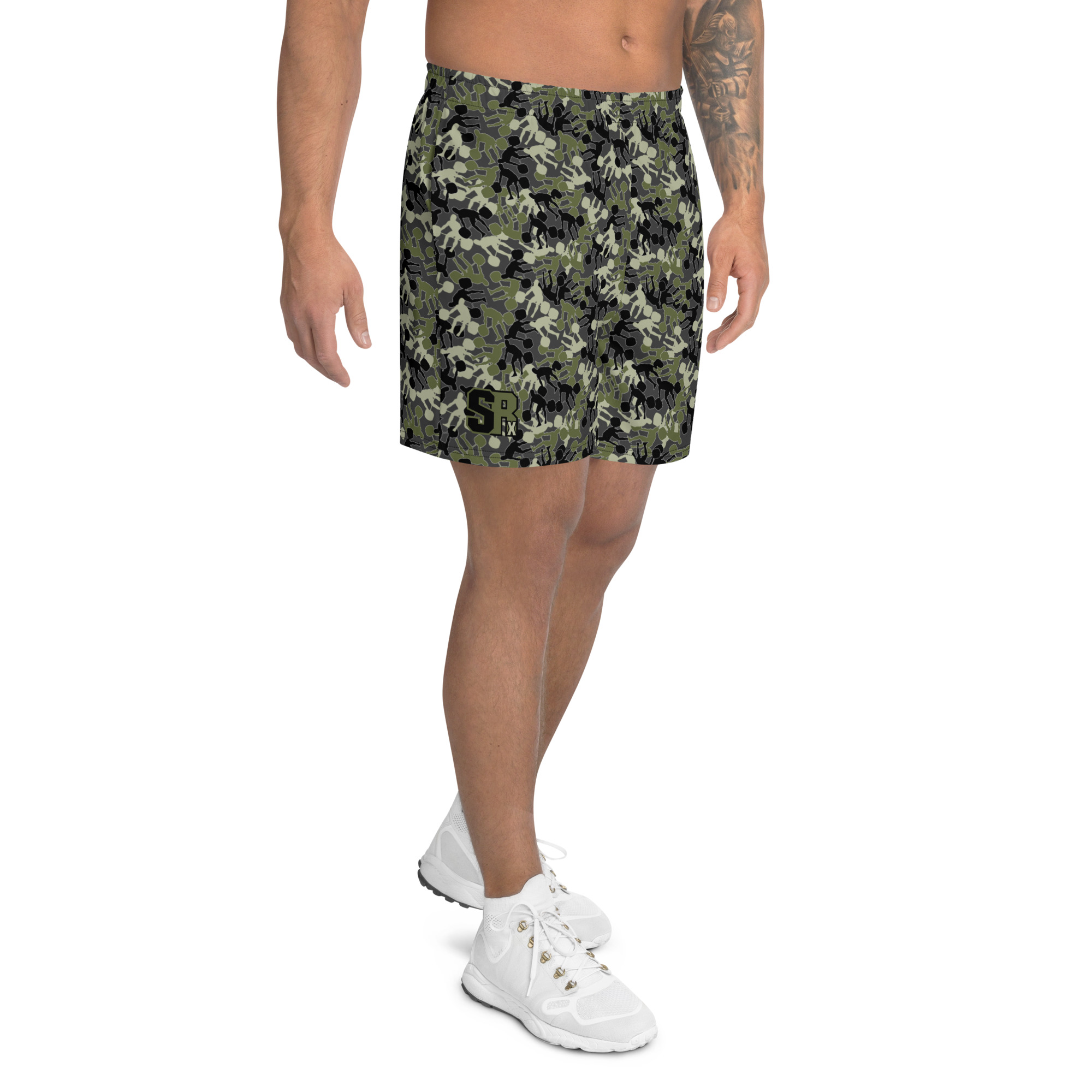 Men's SRx weightlifter camo charcoal base Recycled Athletic Shorts - Image 4