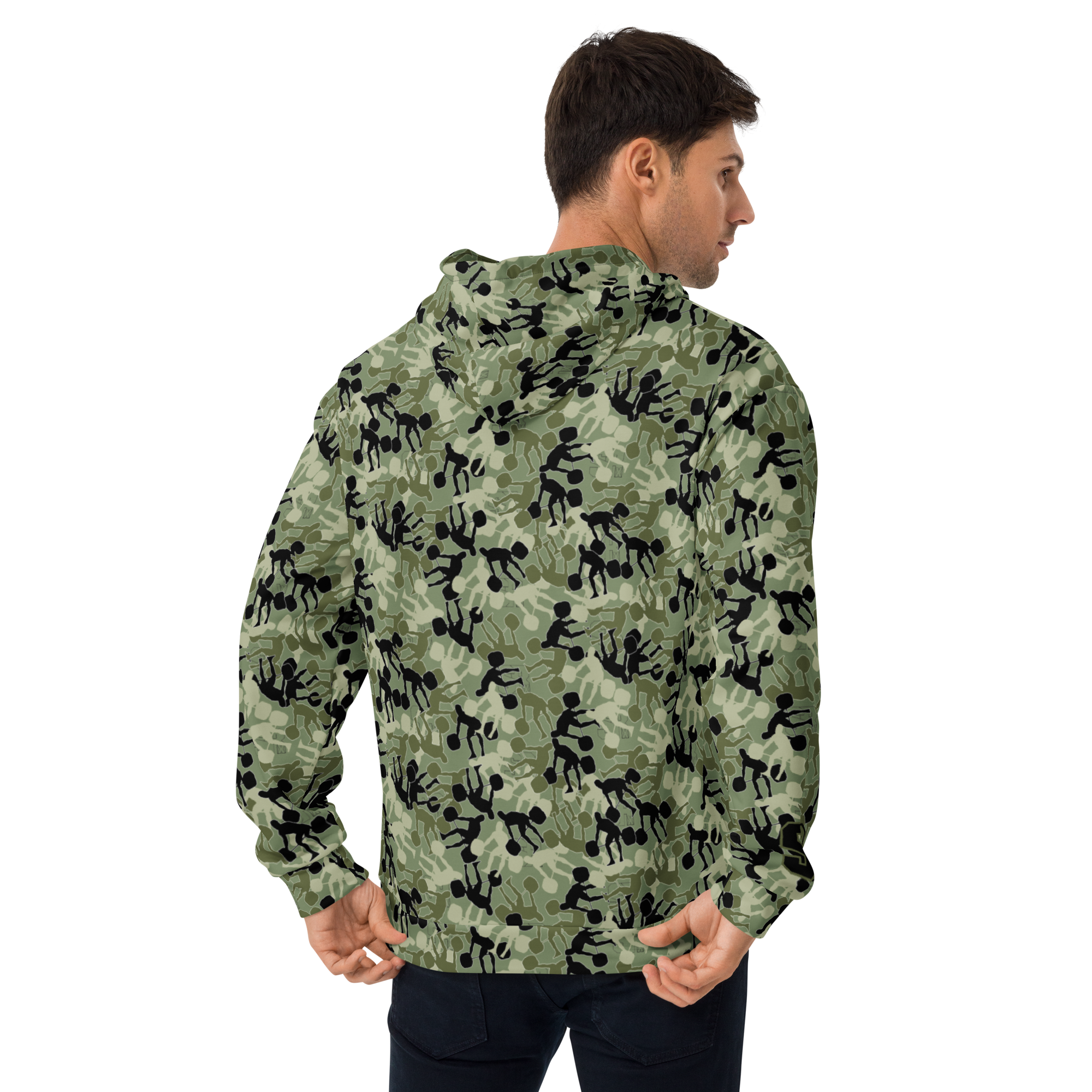 Weightlifter Camouflage Green Background Unisex Hoodie - Image 3