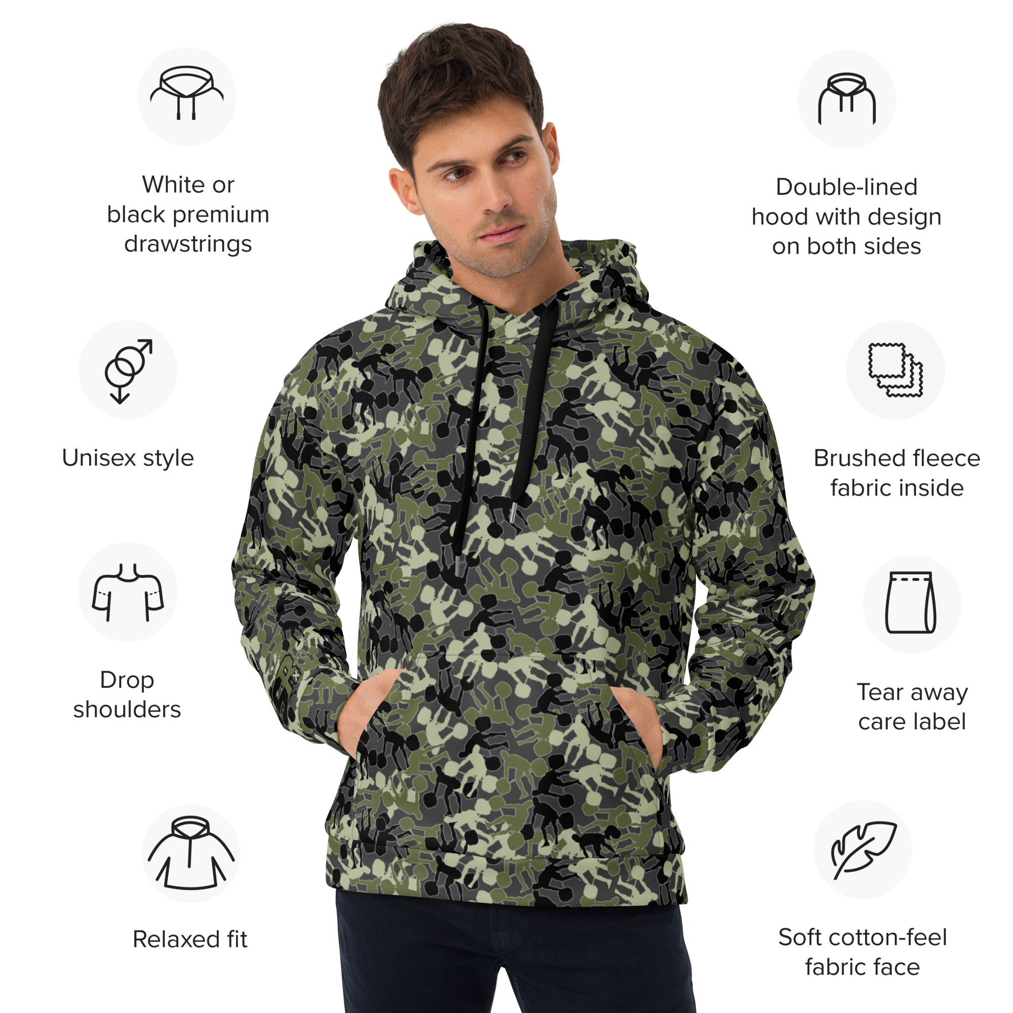 Weightlifter Camouflage Charcoal Background Unisex Hoodie - Image 2