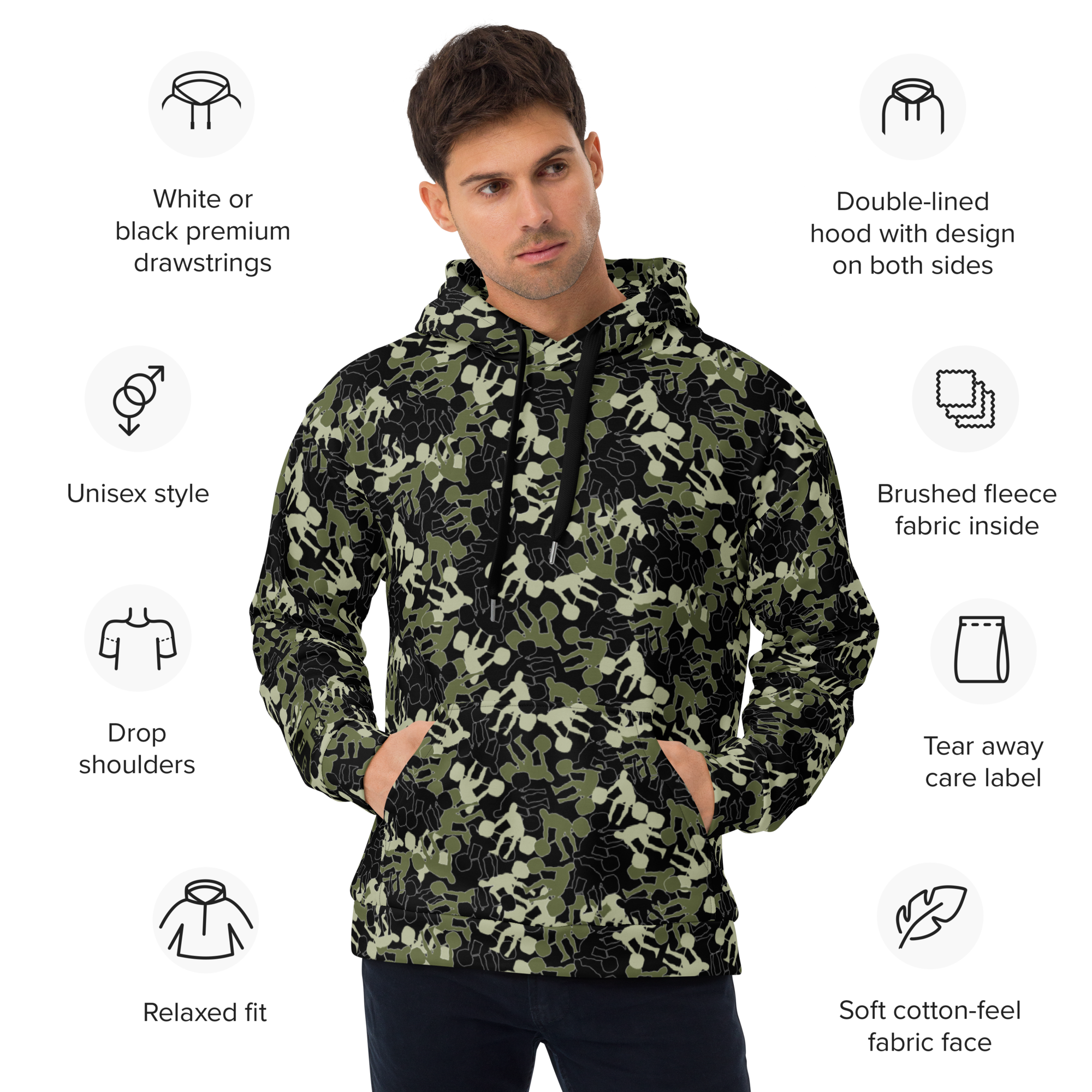 Weightlifter Camouflage Black Background Unisex Hoodie - Image 3