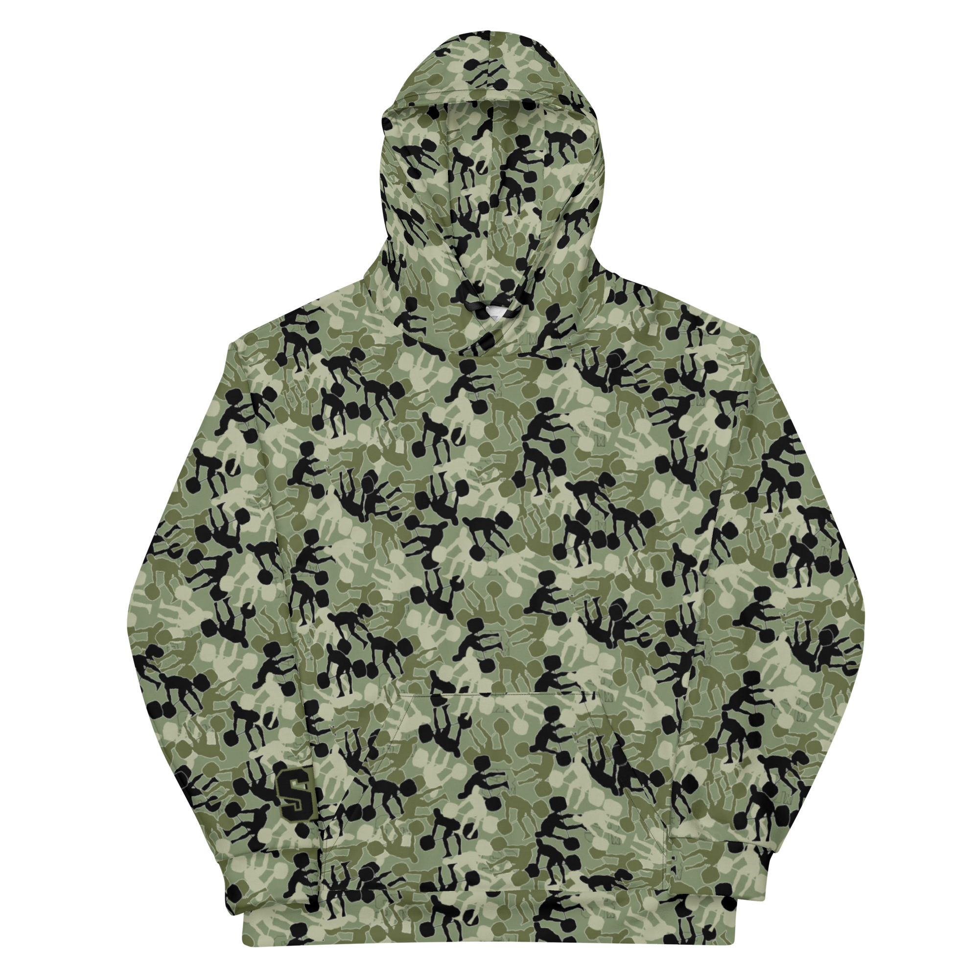 Weightlifter Camouflage Green Background Unisex Hoodie - Image 1