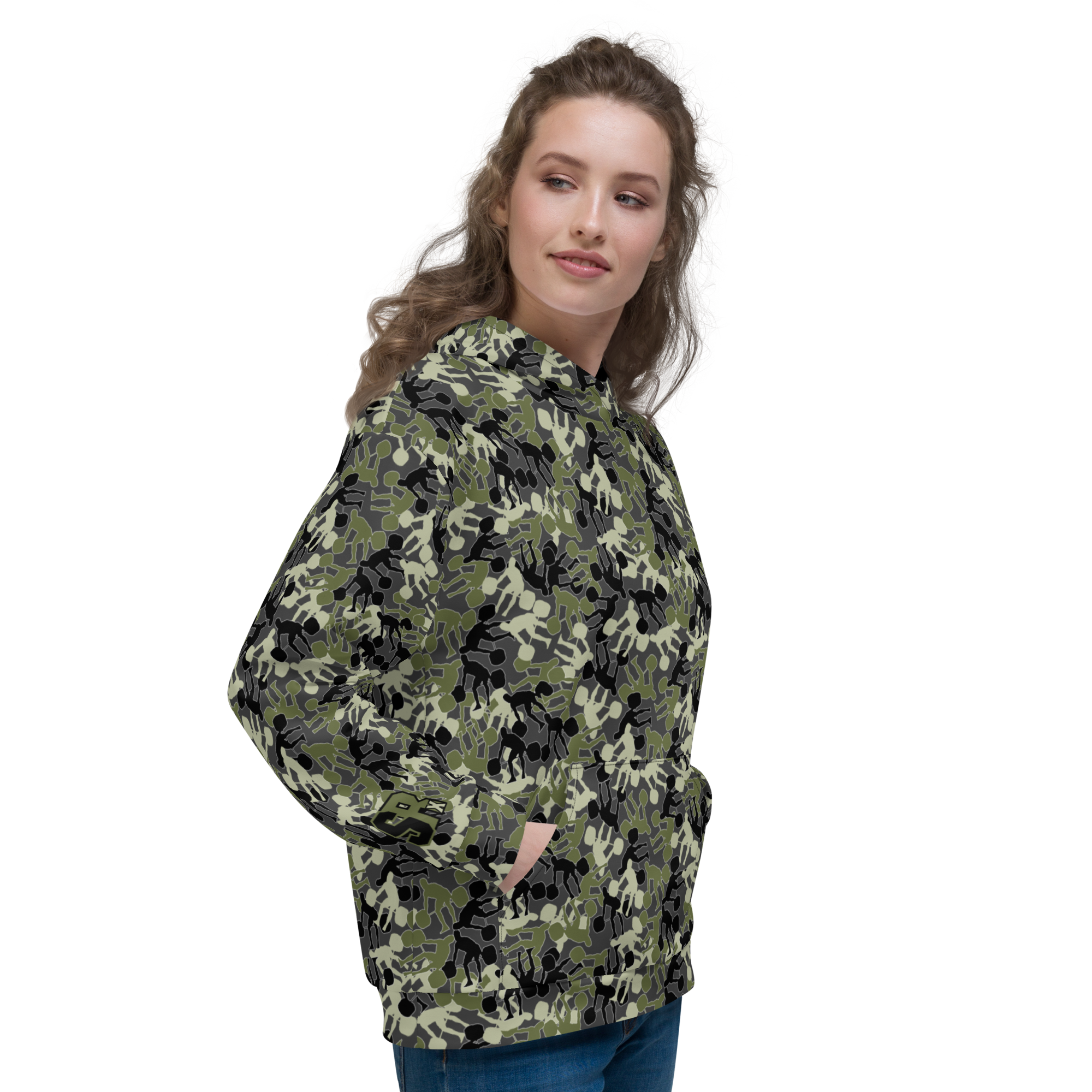 Weightlifter Camouflage Charcoal Background Unisex Hoodie - Image 3