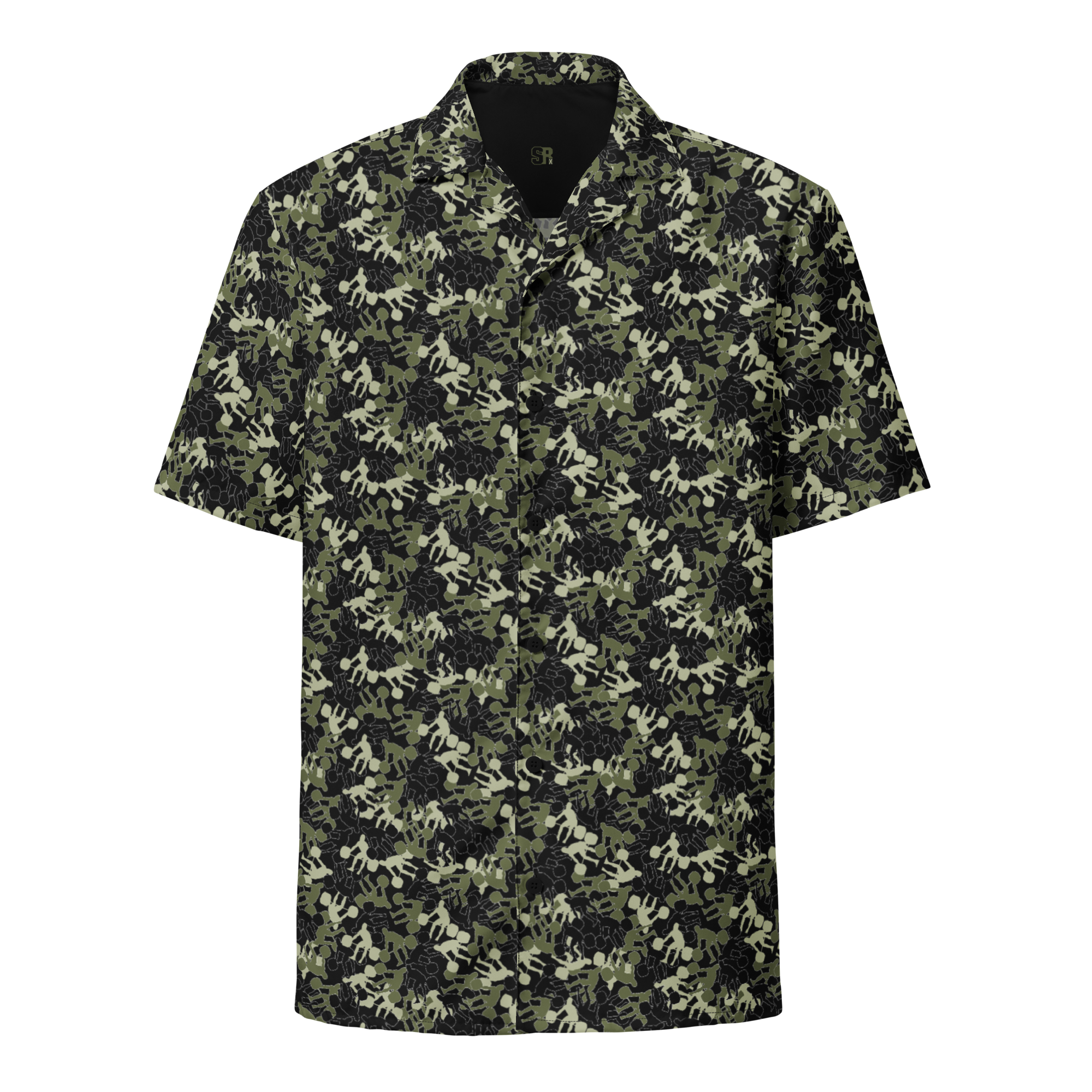Weightlifter Camo Unisex button shirt black background - Image 1