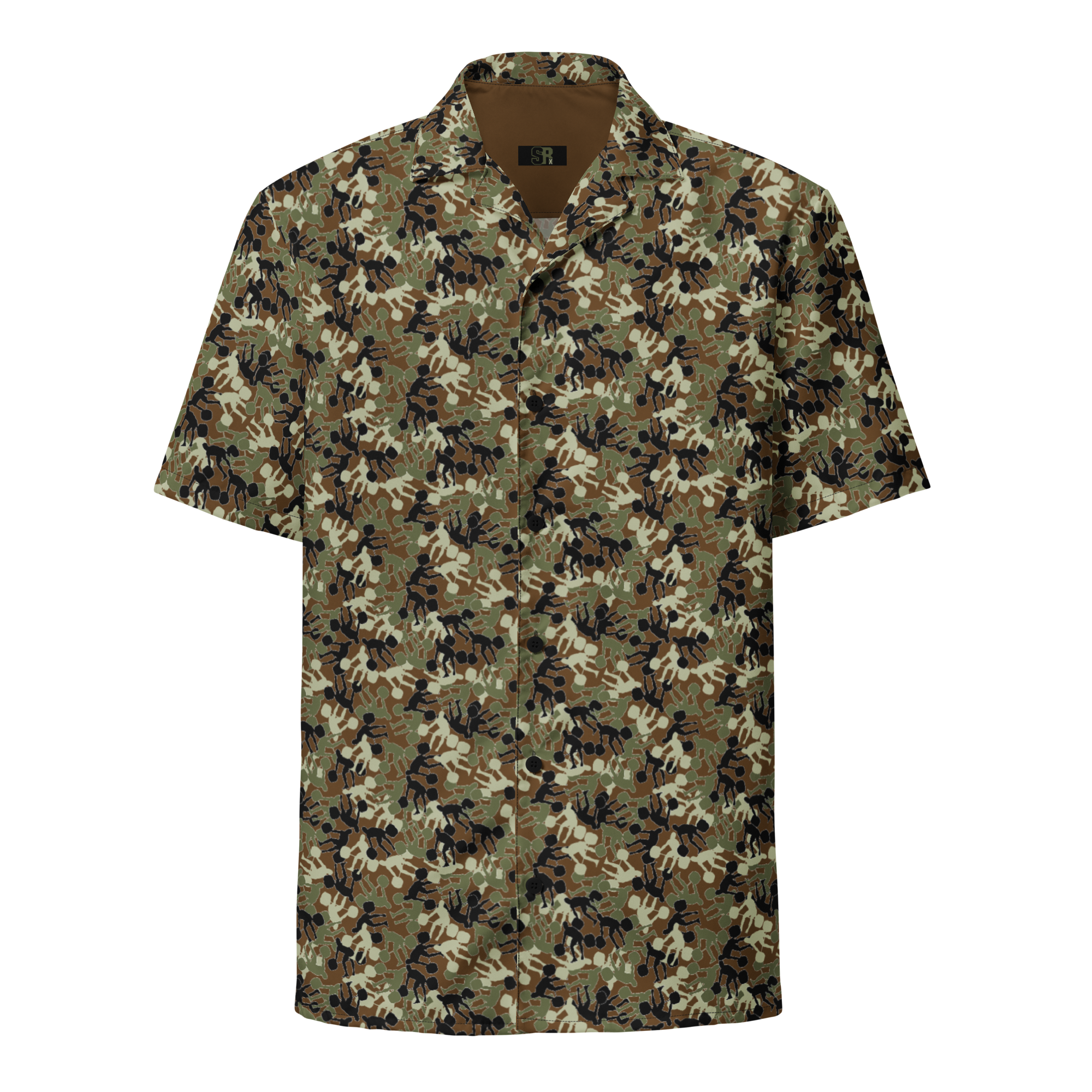 Weightlifter Camo Unisex button shirt brown background - Image 1