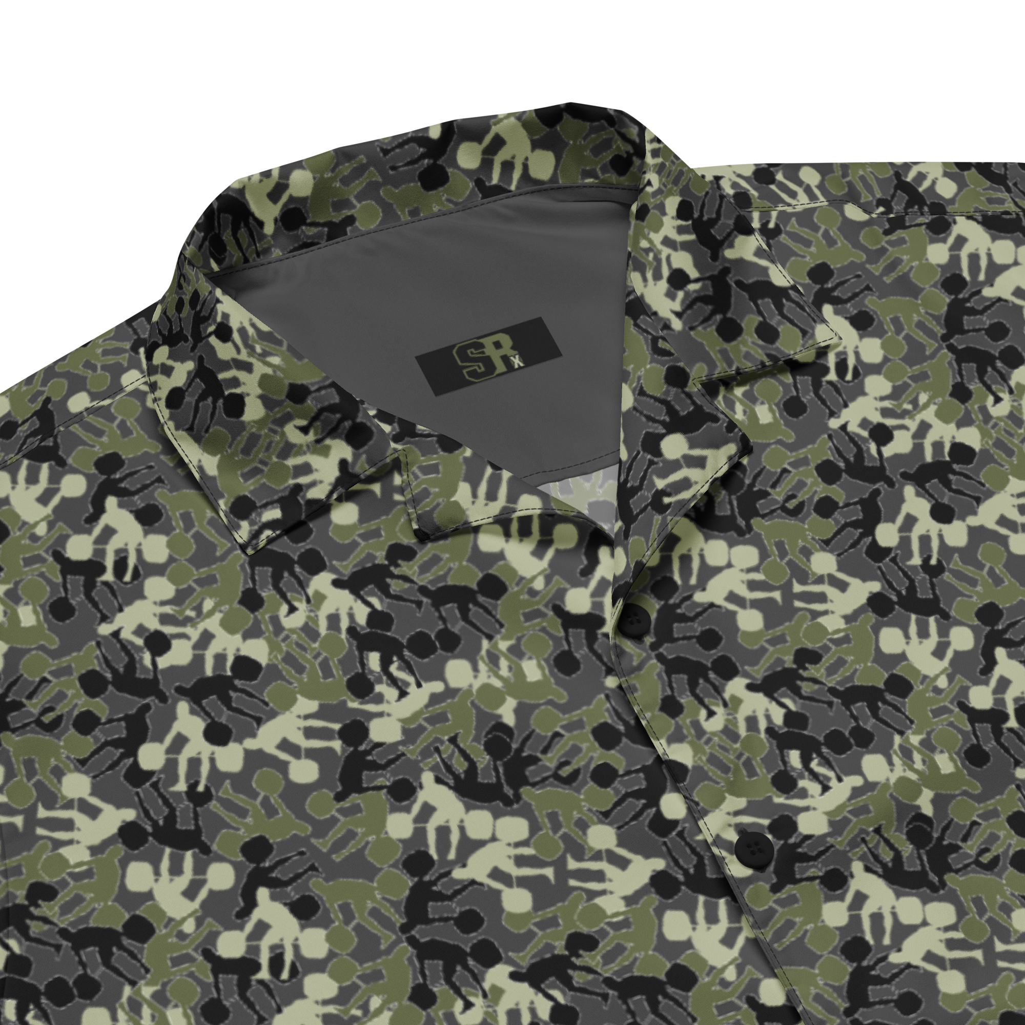 Weightlifter Camo Unisex button shirt charcoal background - Image 2