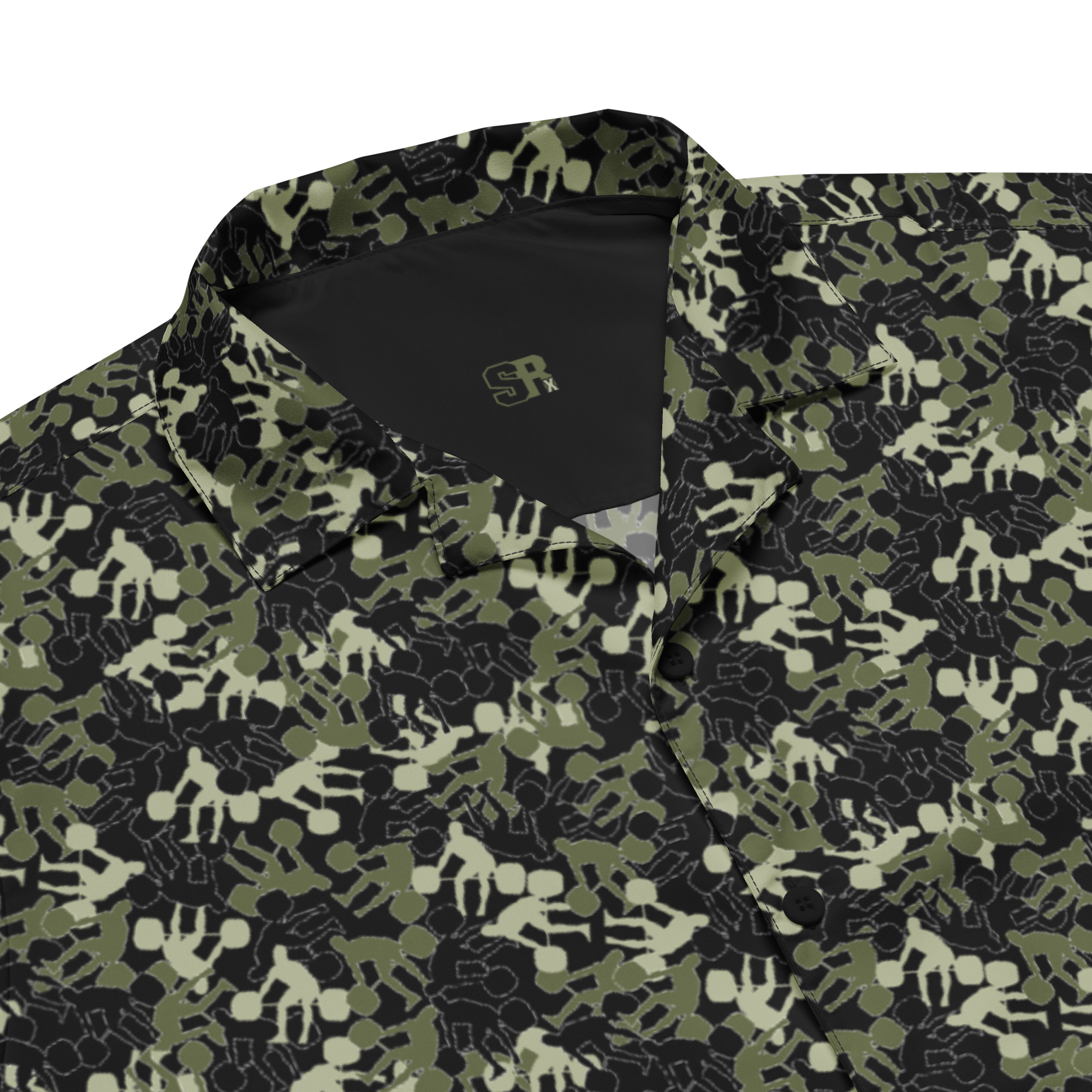 Weightlifter Camo Unisex button shirt black background - Image 2