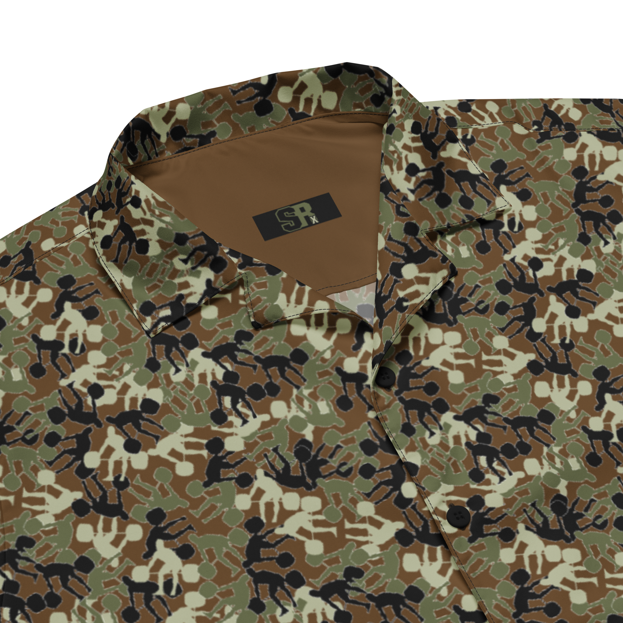 Weightlifter Camo Unisex button shirt brown background - Image 2