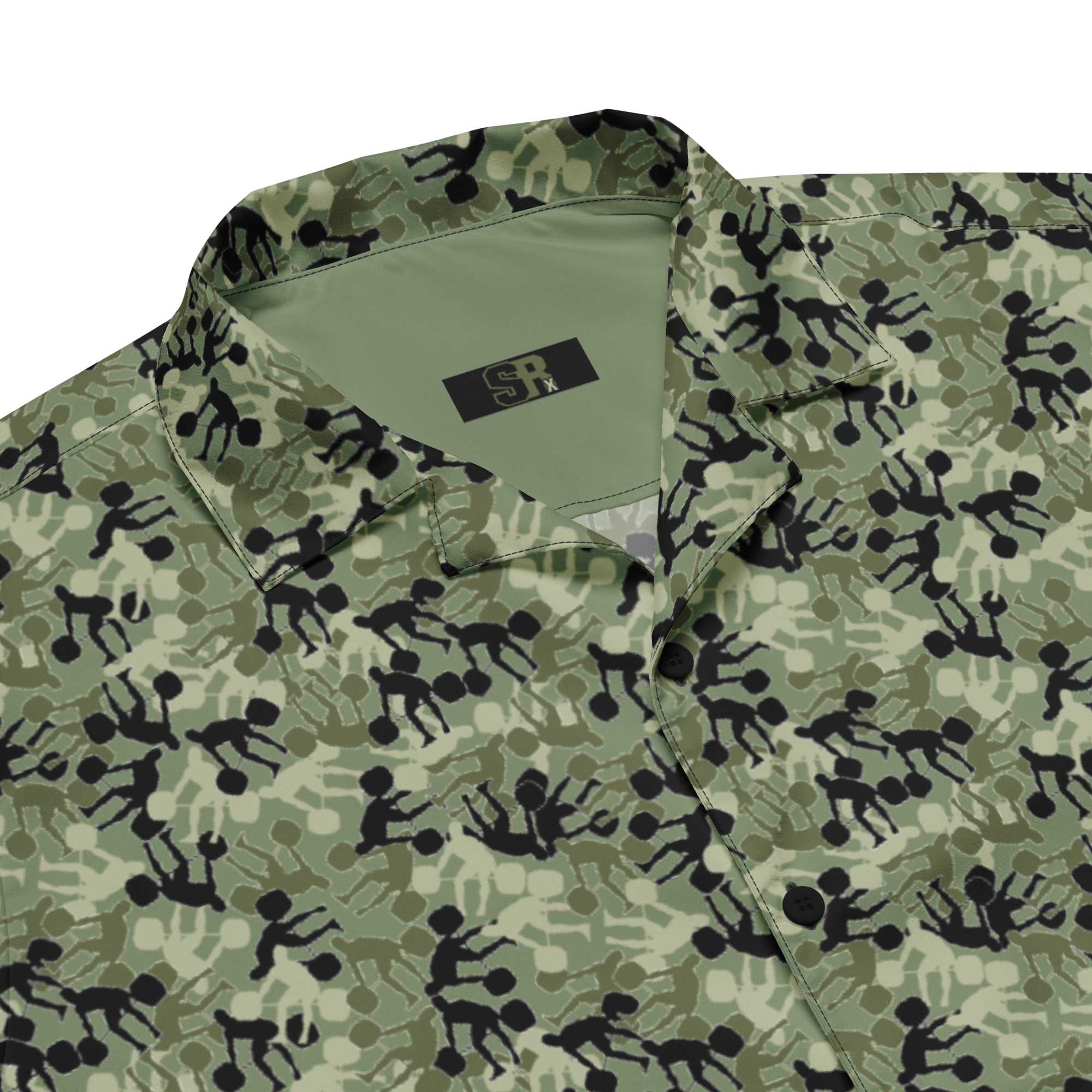 Weightlifter Camo Unisex button shirt camo green background - Image 2