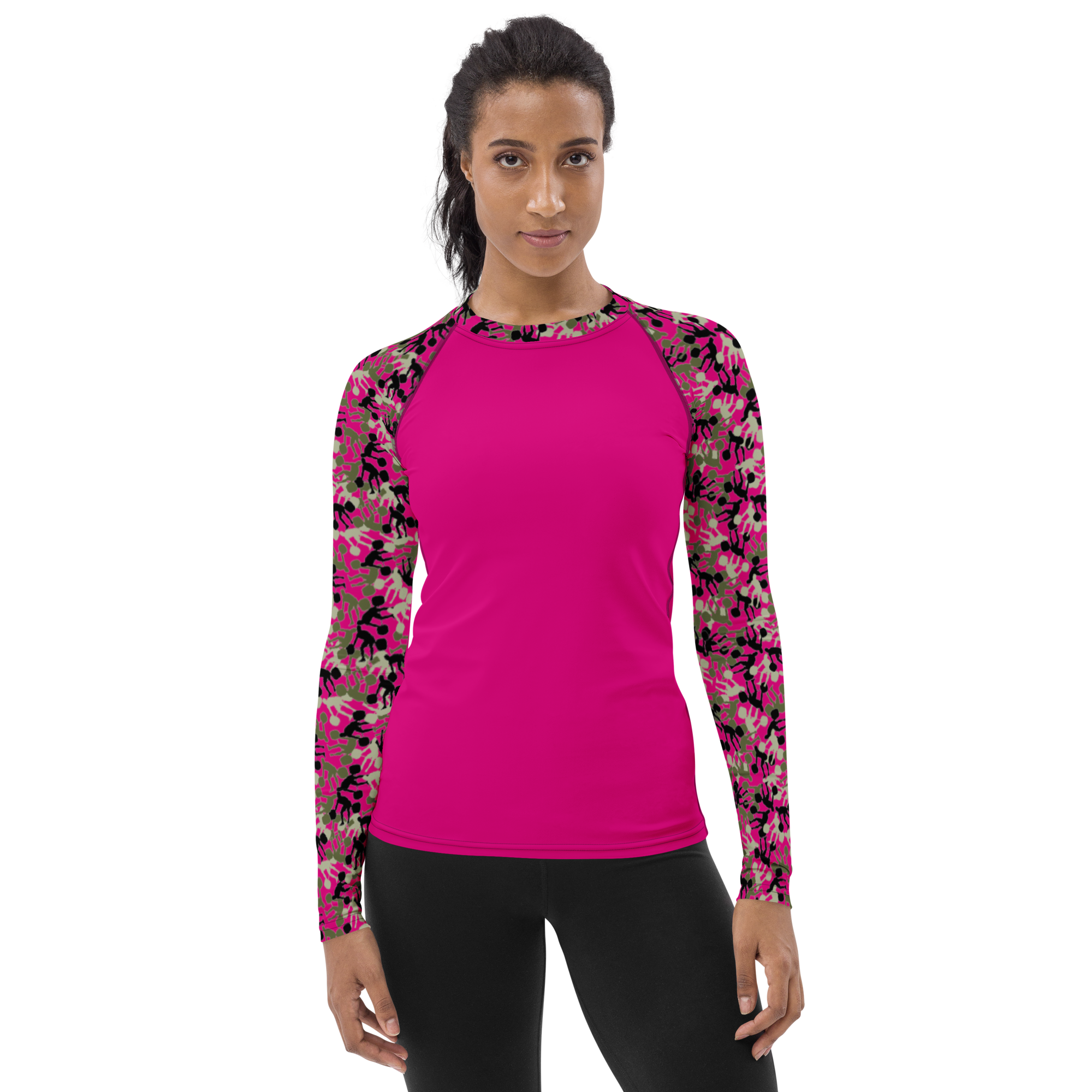 Weightlifter Camo and Pink Women's Rash Guard - Image 1