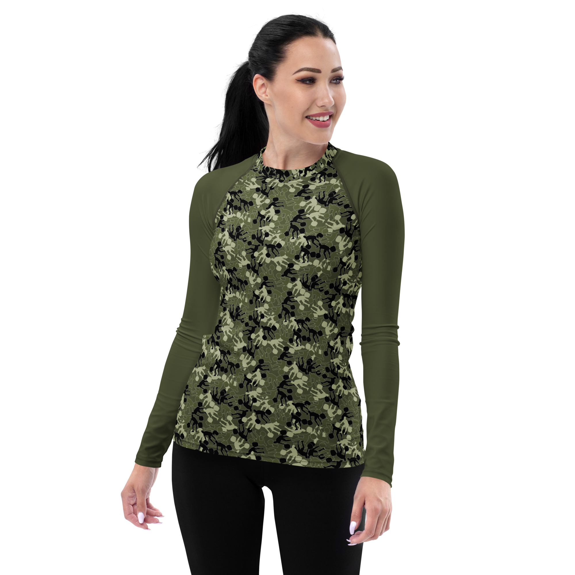 Weightlifter Camo Women's Rash Guard Saratoga base color - Image 1