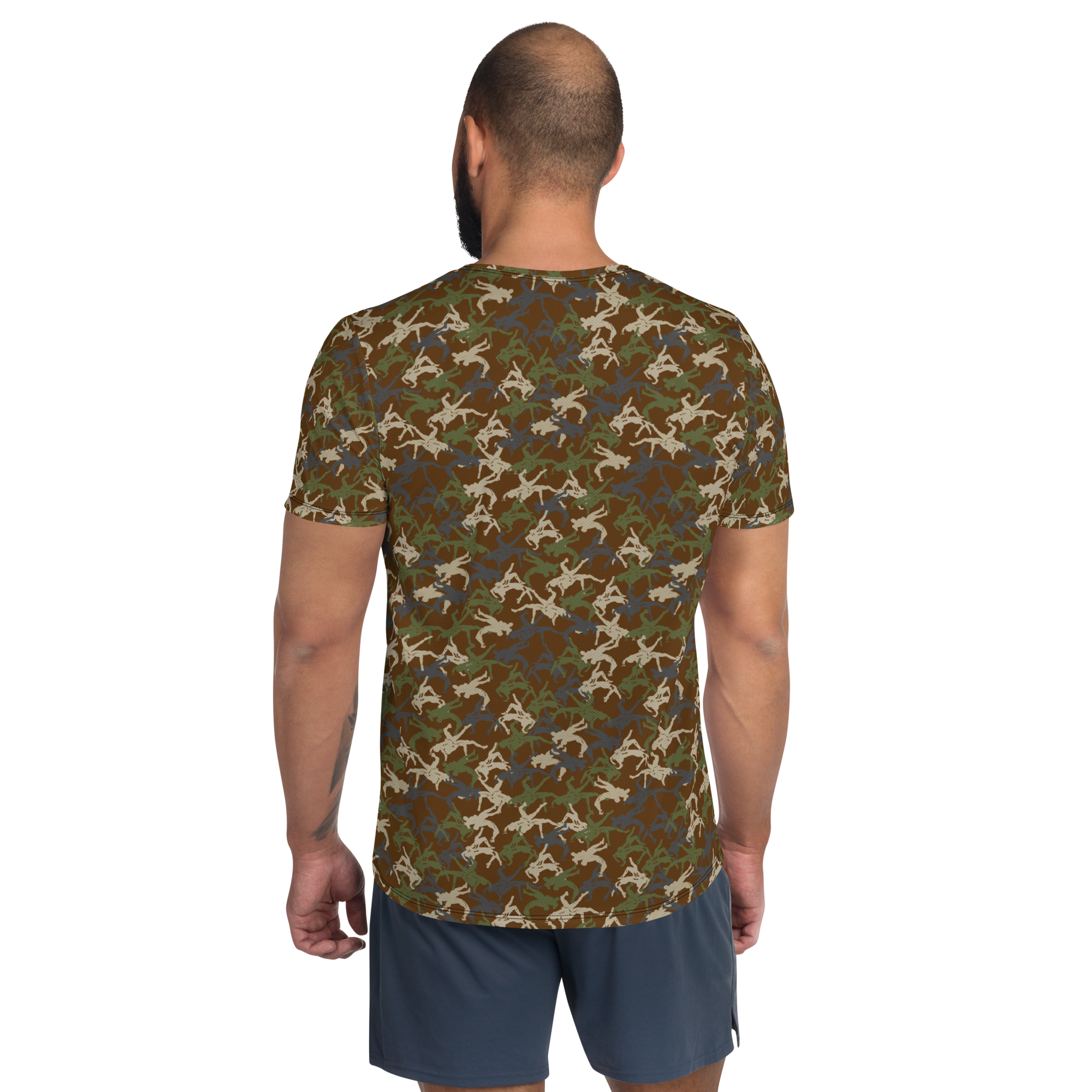 Wrestler Camo brown base quick dry performance Men's Athletic T-shirt - Image 2