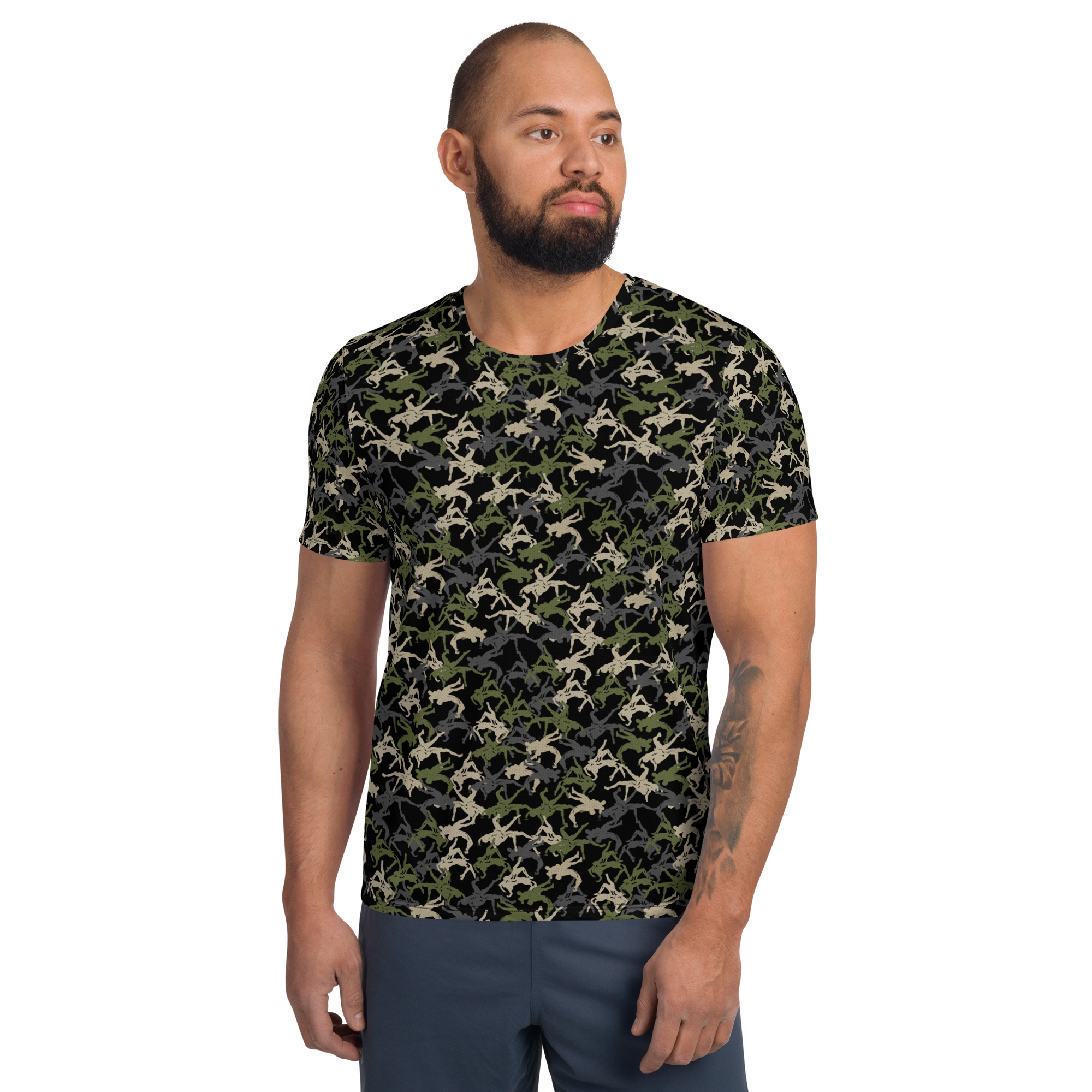 Wrestler Camo Black base quick dry performance Men's Athletic T-shirt - Image 1