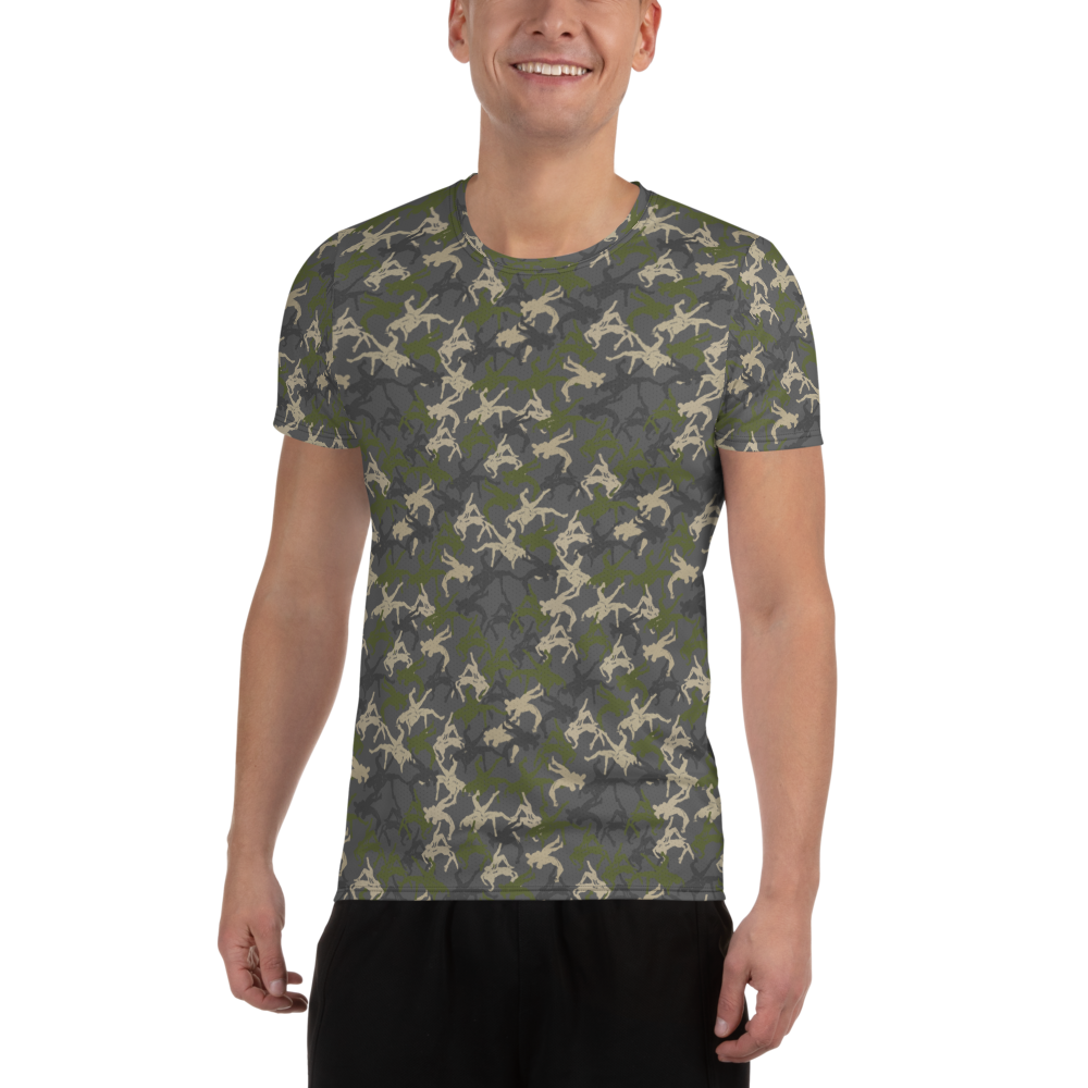 Wrestler Camo charcoal base quick dry performance Men's Athletic T-shirt - Image 1
