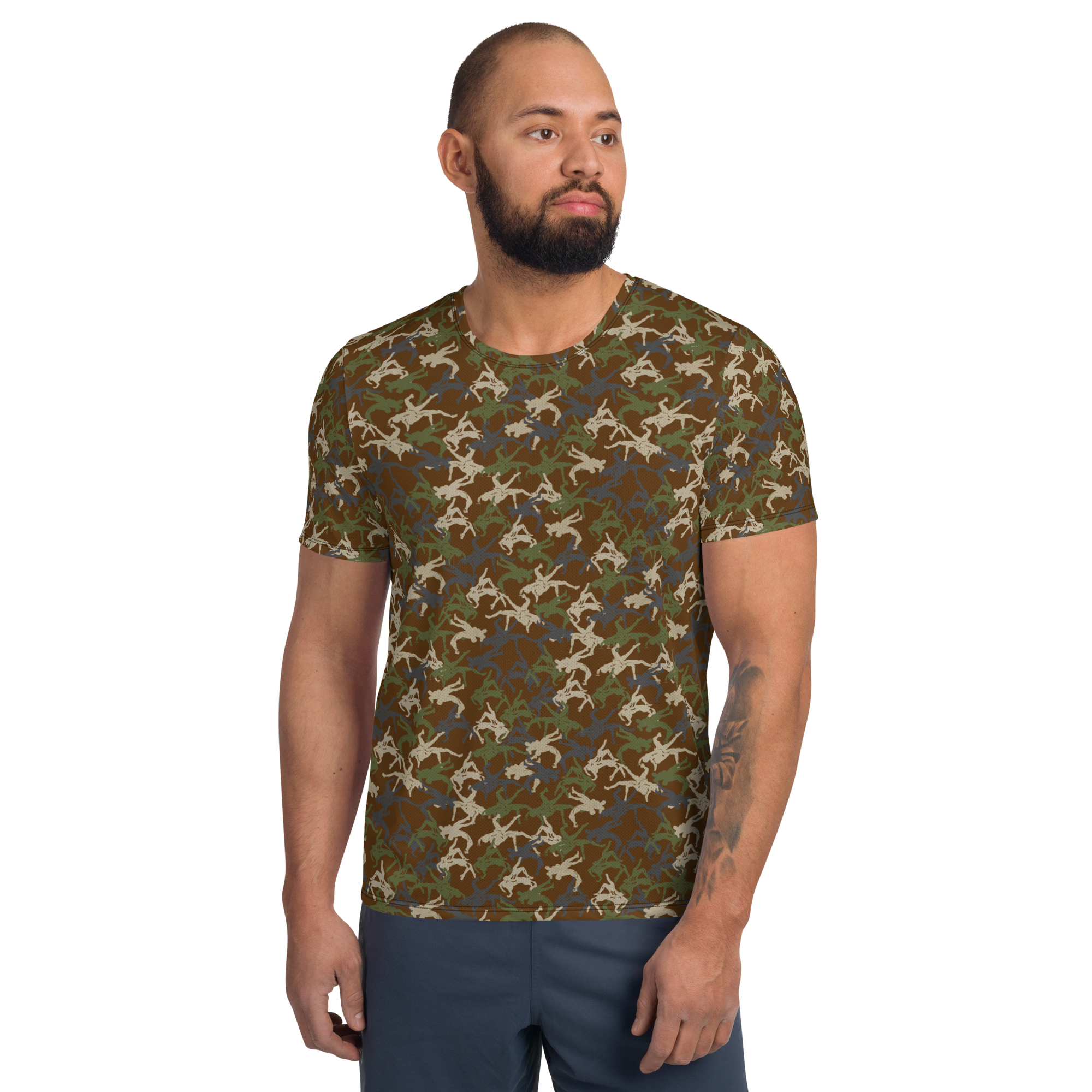 Wrestler Camo brown base quick dry performance Men's Athletic T-shirt - Image 1
