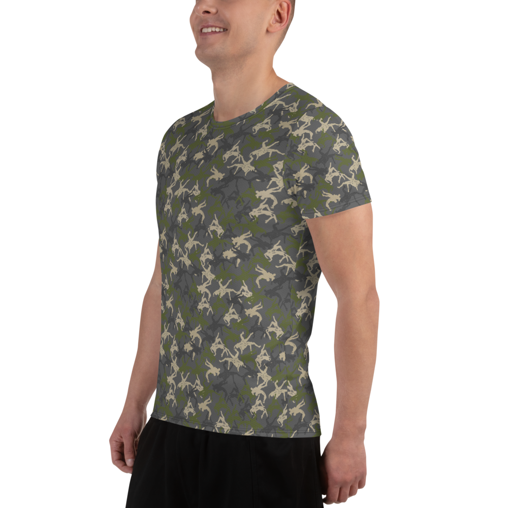 Wrestler Camo charcoal base quick dry performance Men's Athletic T-shirt - Image 3