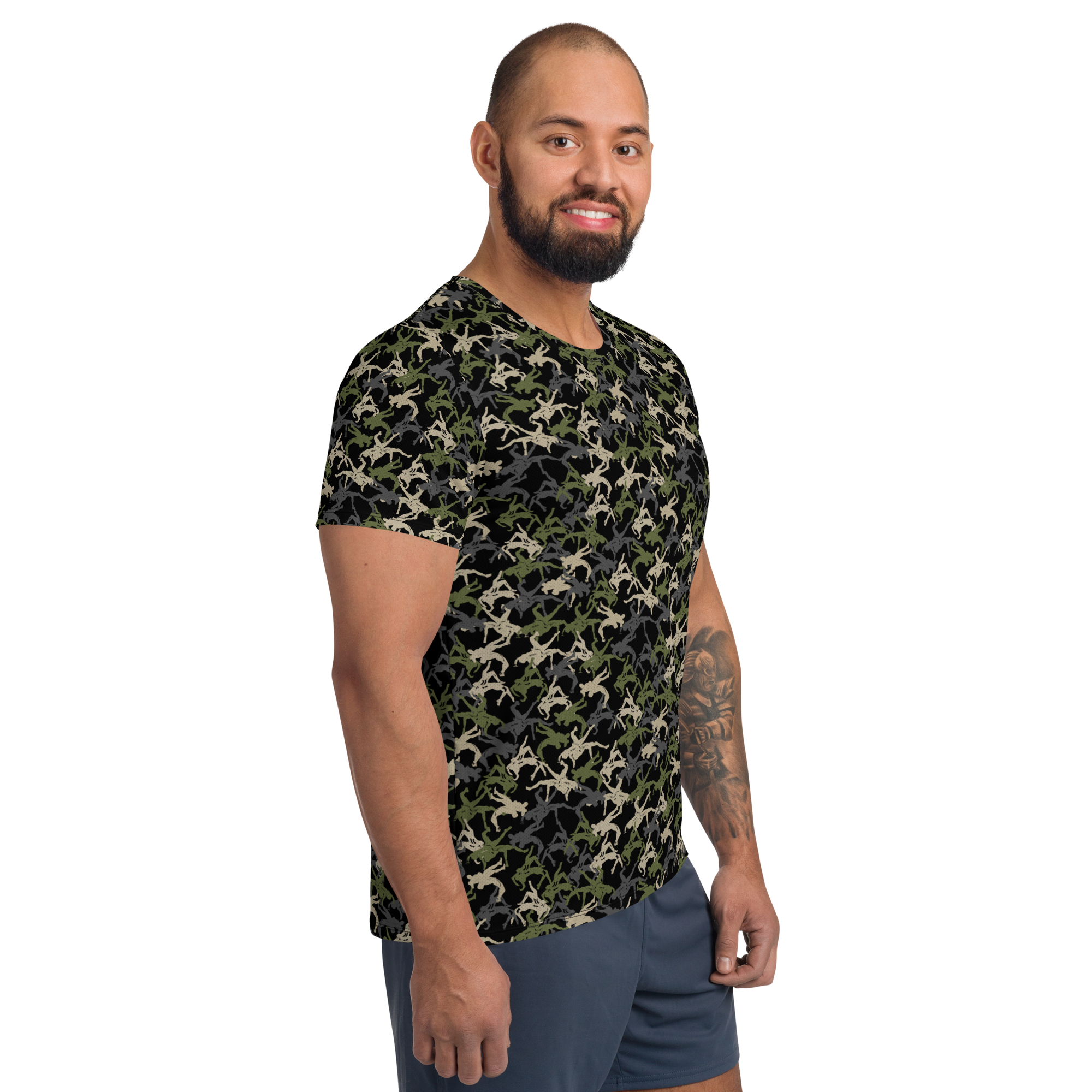 Wrestler Camo Black base quick dry performance Men's Athletic T-shirt - Image 3