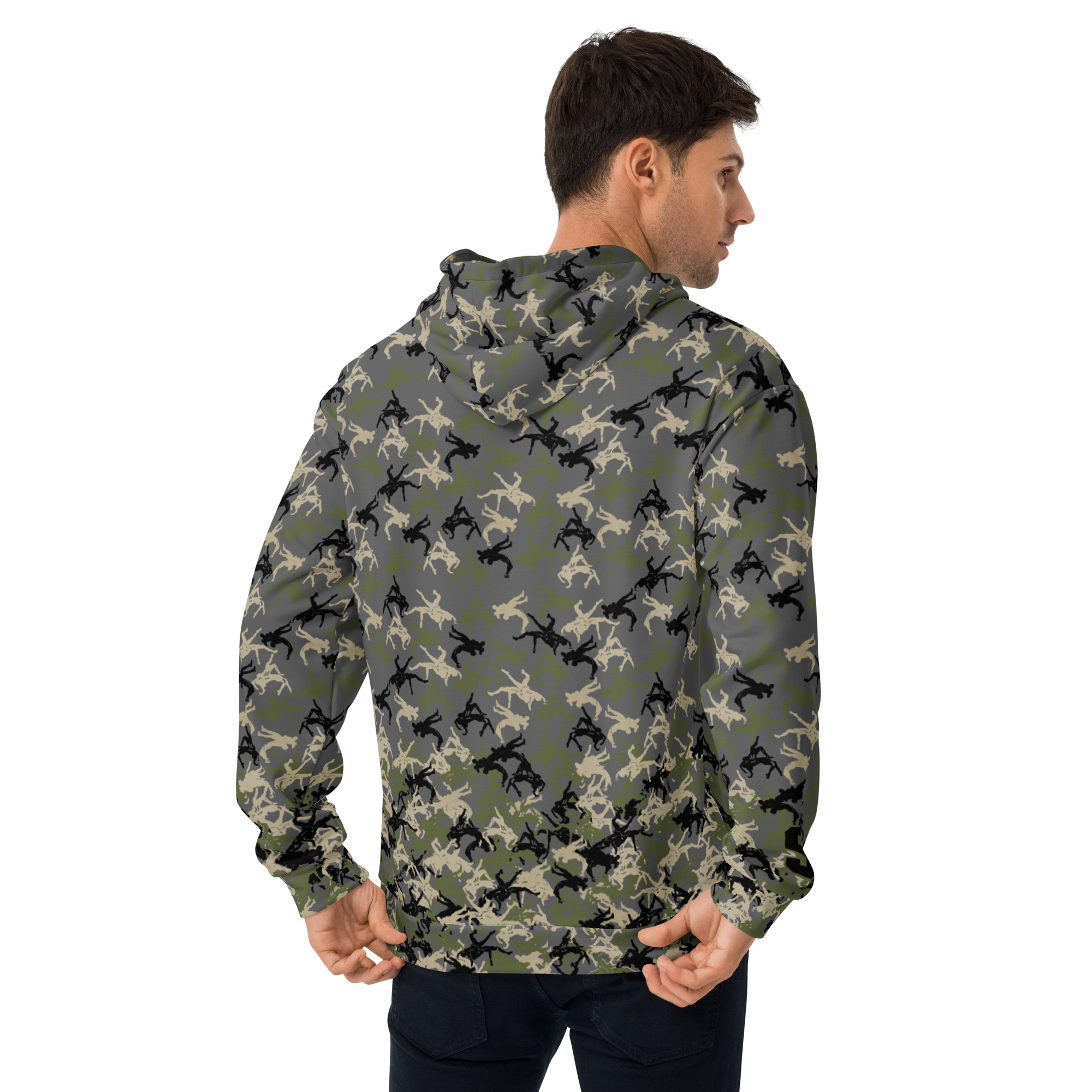 Wrestler Camo piling up Charcoal base Unisex Hoodie - Image 4