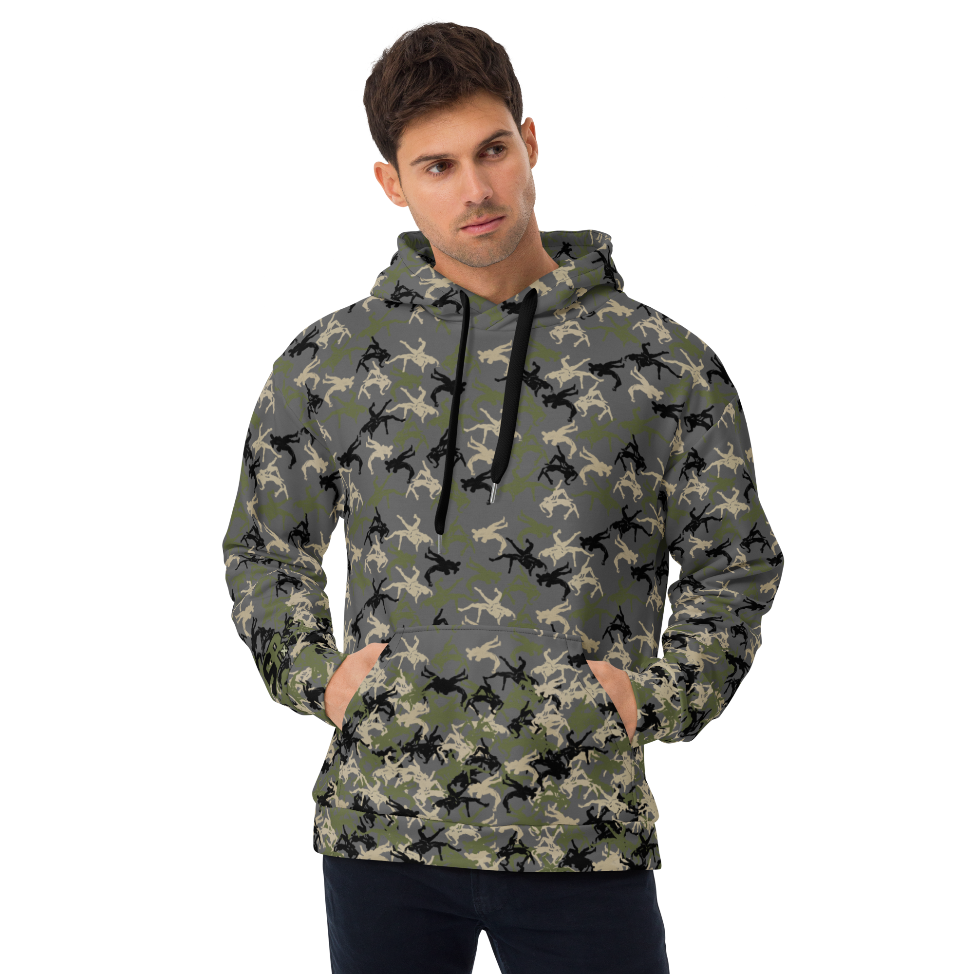 Wrestler Camo piling up Charcoal base Unisex Hoodie - Image 1
