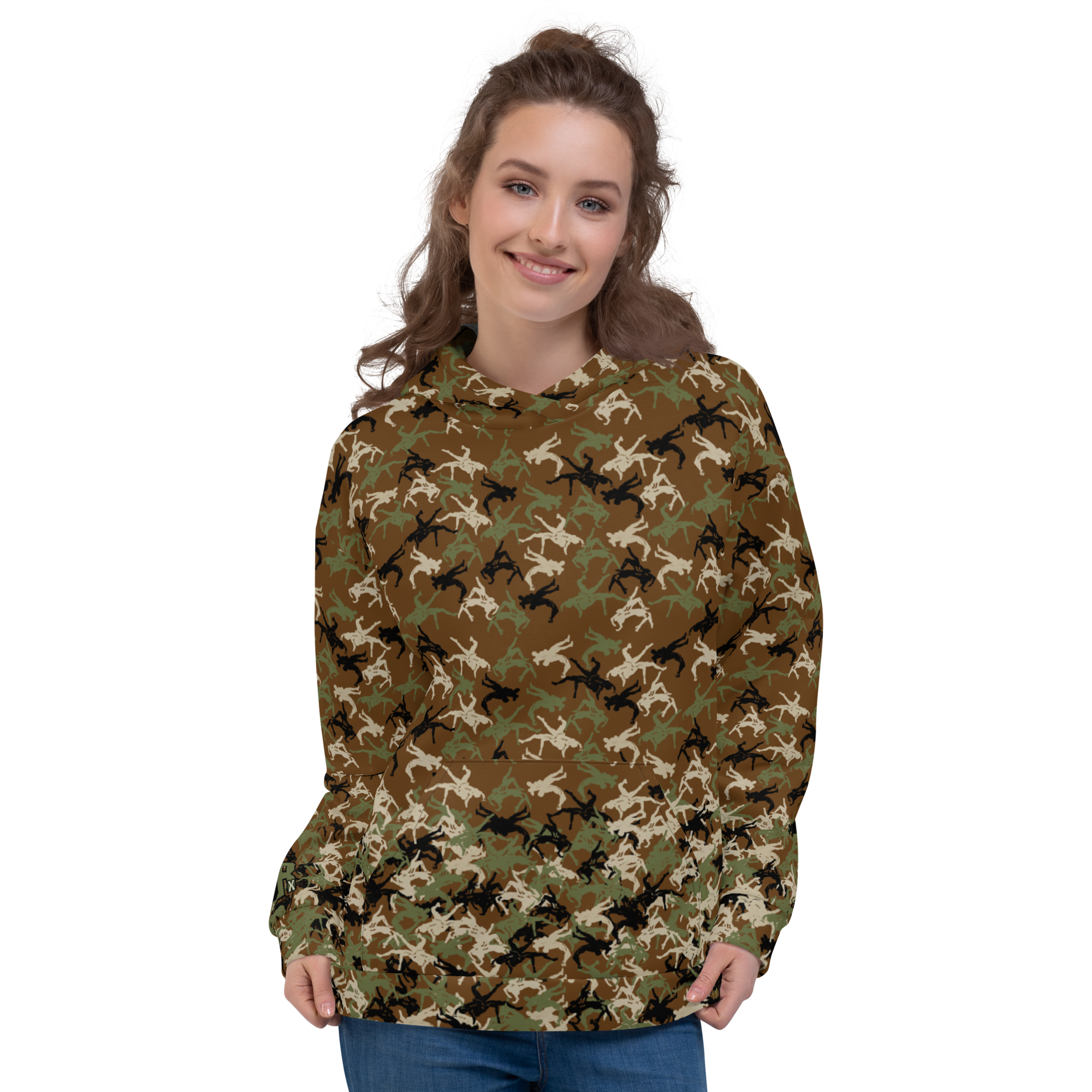 Wrestler Camo piling up Brown base Unisex Hoodie - Image 1