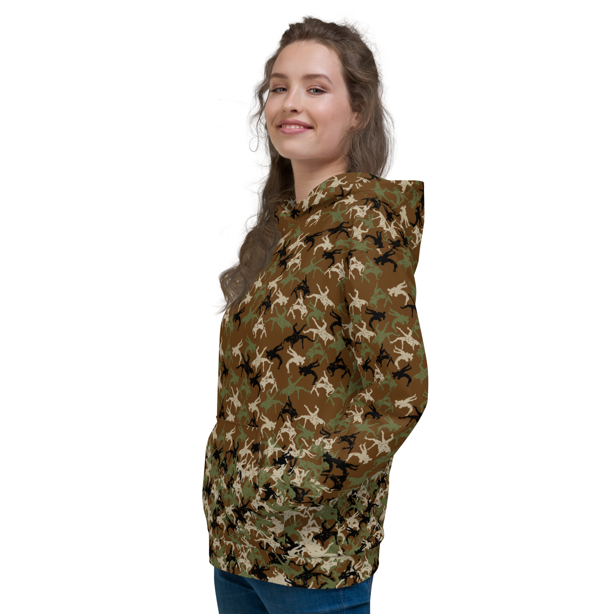 Wrestler Camo piling up Brown base Unisex Hoodie - Image 2