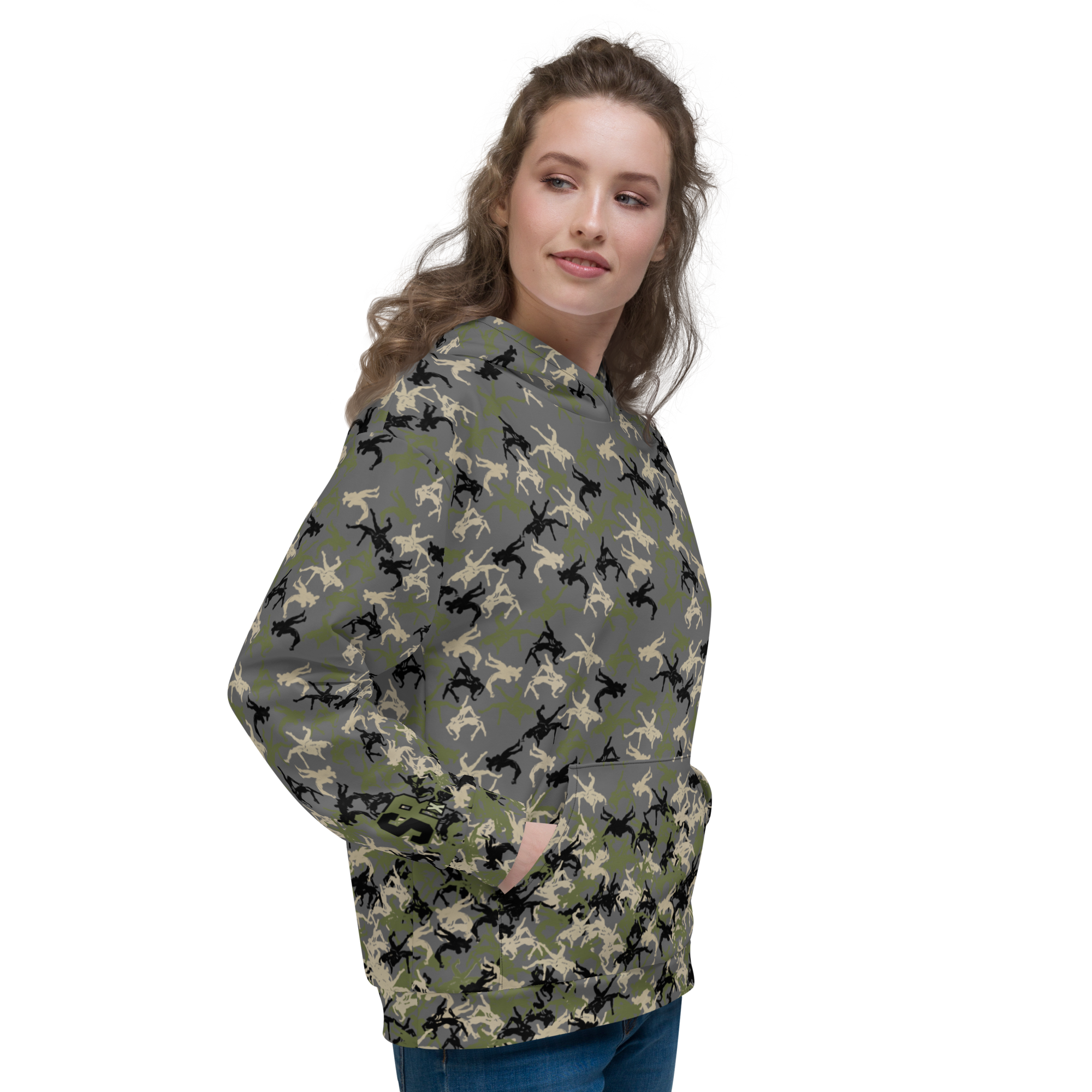 Wrestler Camo piling up Charcoal base Unisex Hoodie - Image 3
